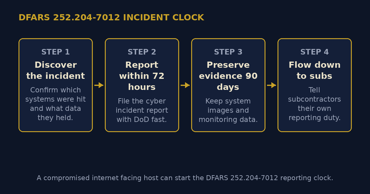 DFARS 252.204-7012 incident reporting clock diagram